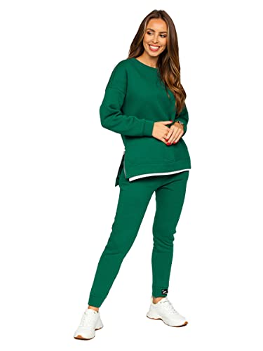 BOLF Damen Sportanzug Jogginganzug Trainingsanzüge Fitnessanzug Hoodie Kapuzenpullover Set Tracksuit Workout Sport Fitness für Running Yoga Gym Sportswear T2247 Grün M [4D4]