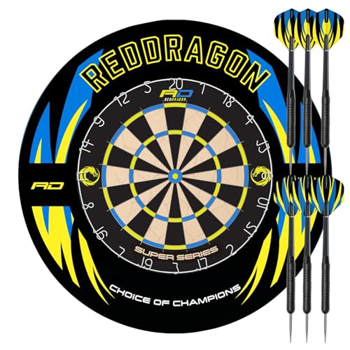 Red Dragon Super Series Professionelles Dartscheiben-Set – Turnier-Standardqualität mit robustem Rand, inklusive 2 x Messing-Stahlspitzen-Darts