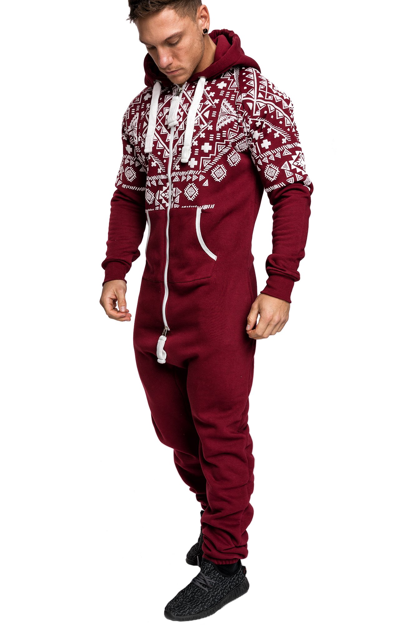 Amaci&Sons Herren Norweger Overall Jumpsuit Onesie Jogging Sportanzug Trainingsanzug Jogginganzug 3009 Bordeaux 3XL