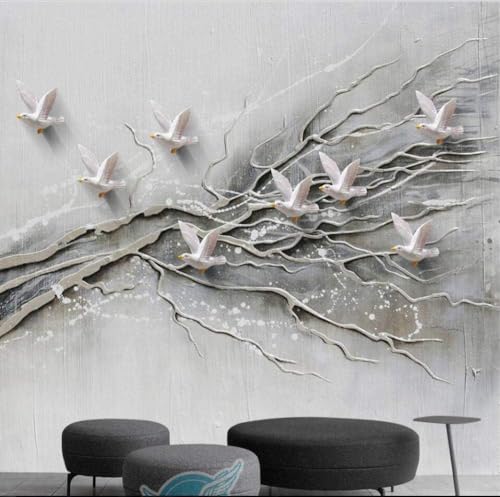 Reliefskulptur Baum Vogel 3D Tapete Poster Restaurant Schlafzimmer Wohnzimmer Sofa TV Dekorative Wand-150cm×105cm