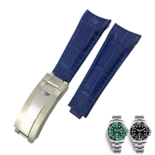 OPKDE 20 mm Uhrenarmband mit gebogenem Ende, Lederarmband, passend für Rolex 116610 Submariner Oyster GMT Daytona Slide Lock Schnalle Rindsleder Armbänder, 20mm-Gold Buckle, Achat