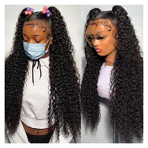 Perücken 30 40 Zoll tiefe gewellte lockige 360-Spitze-Frontal-Echthaarperücken brasilianische 4x4-Spitzenverschluss lose Wasserwellenperücke for schwarze Frauen Damenperücke(Color:360 Lace Wig,Size:18