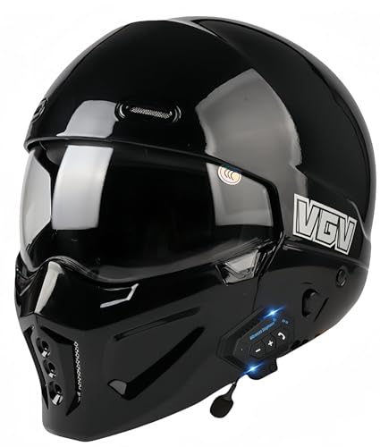 Bluetooth-Integralhelm Für Motorradfahrer, Retro-Motorradhelm, ABS-Material, Mit Doppelvisier, Halbhelme, Schutzhelm Für Roller, Elektroautos, ECE-Geprüft V,M57-58CM