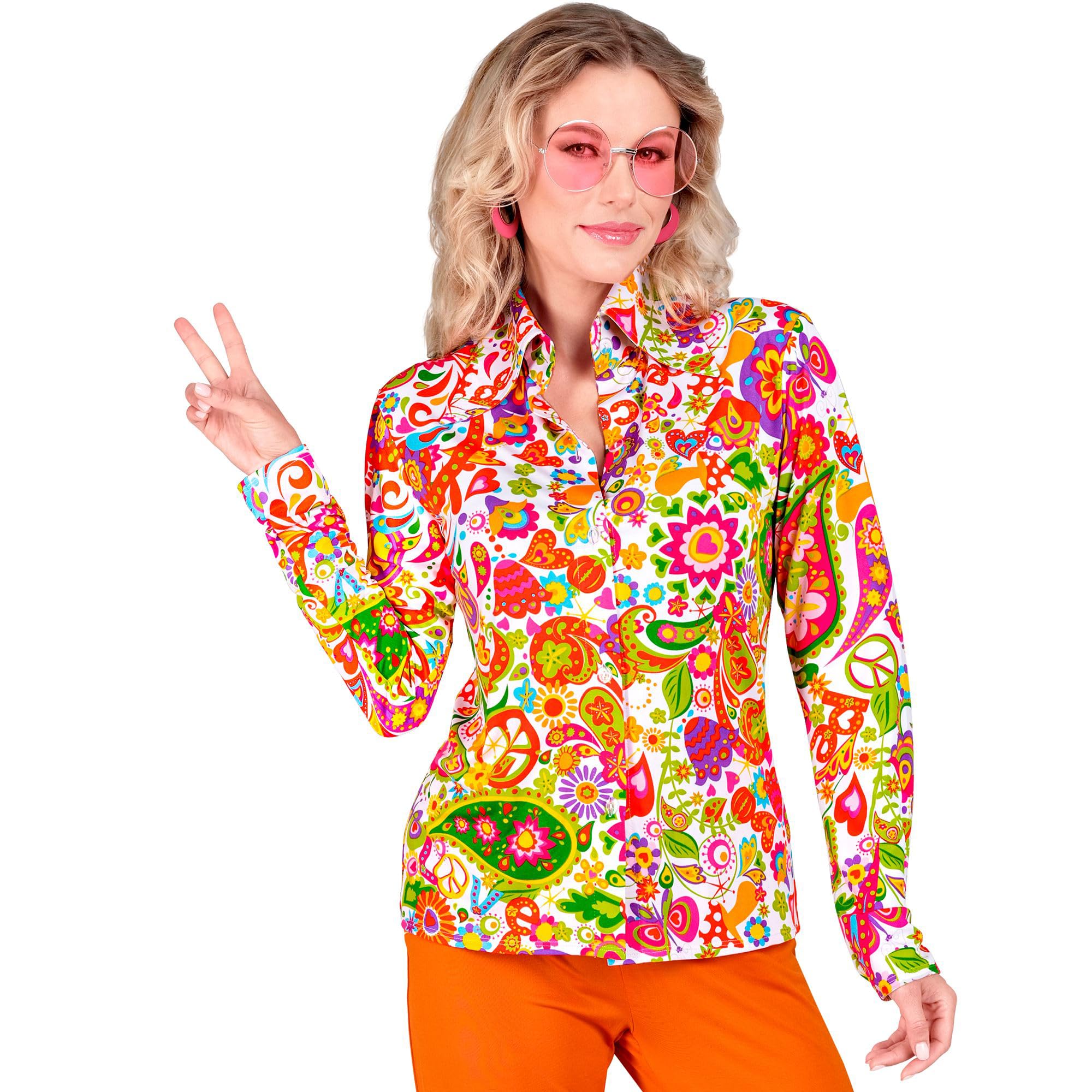 WIDMANN MILANO PARTY FASHION - 60er Jahre Bluse für Damen, Hippie, Reggae, Flower Power, Disco Fever, Schlagermove