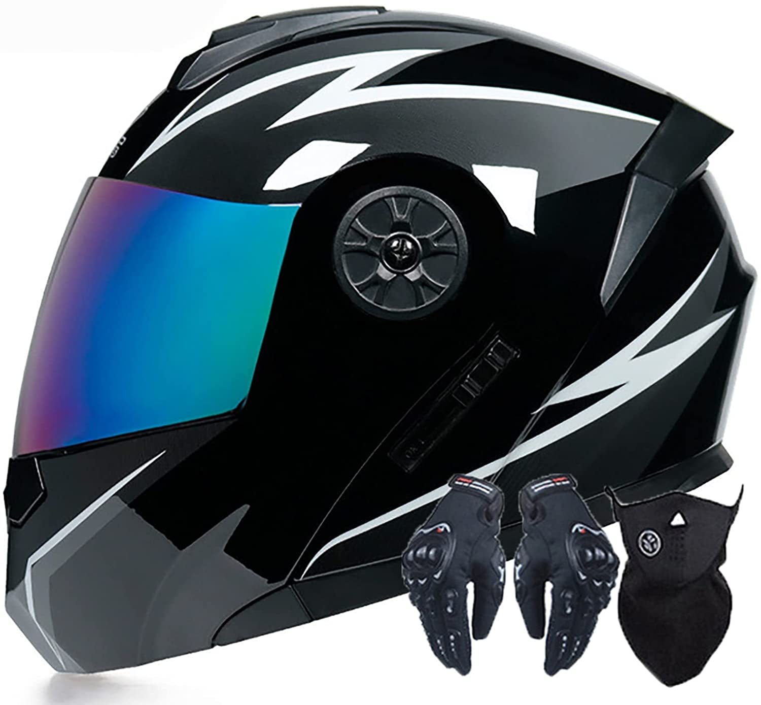 Motorradhelm mit Doppelscheib Motorrad Klapphelm Helm,DOT/ECE Zertifizierung Damen Herren Adult Leichter Klapphelm für Streetbike Rennsport Motocross Flip Up Modular Helm