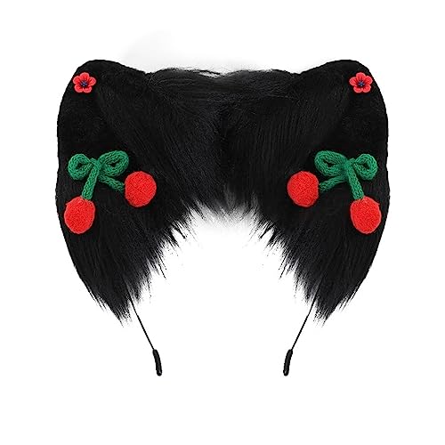 SANRLO Stirnbänder, Haar-Accessoires für Damen, sexy Katzenohren-Haarband, dunkle Gothic-Kirsche, Cosplay, Tierohren, Pelzanzug, Maskerade, Halloween, Cosplay, Partyzubehör