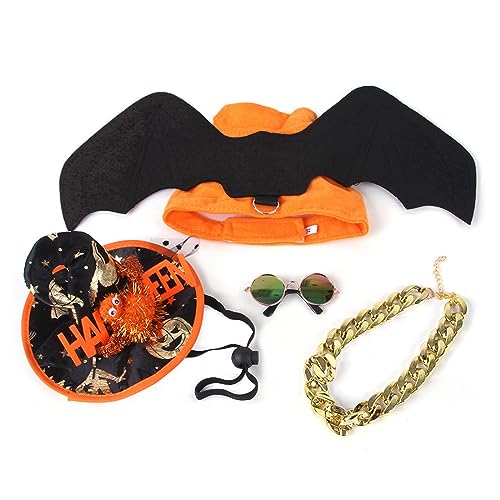 1 Set lustiger Hexenhut für Katzen, schelmische, Party-Hut, Haustier, Winter, Cosplay, Piratenhut mit Halskette, Sonnenbrille und Geschirr, Katzen-Halloween-Kostüme