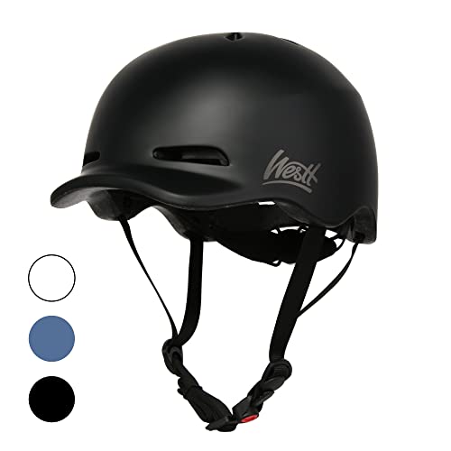 Westt Urban Fahrradhelm mit Licht Radhelm Stadthelm für Damen und Herren, Helm Fahrrad für Junge und Mädchen (Schwarz Weiß Blau Braun)