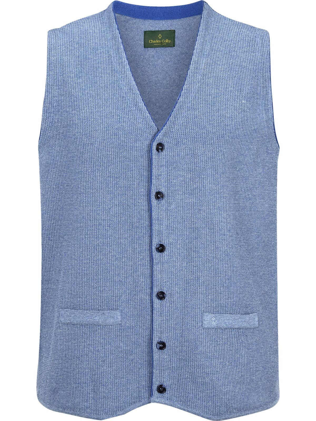 Charles Colby Herren Strickweste Kevan blau 4XL (XXXXL) - 68/70