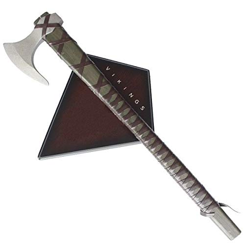 VIKING GEAR® Ragnars Lothbroks Axt - Wikinger Kampfaxt - Vikinger Deko Wurfaxt mit Wandhalterung aus Holz - Streitaxt, Metall Holz - Nordische Waffe braun,Silber