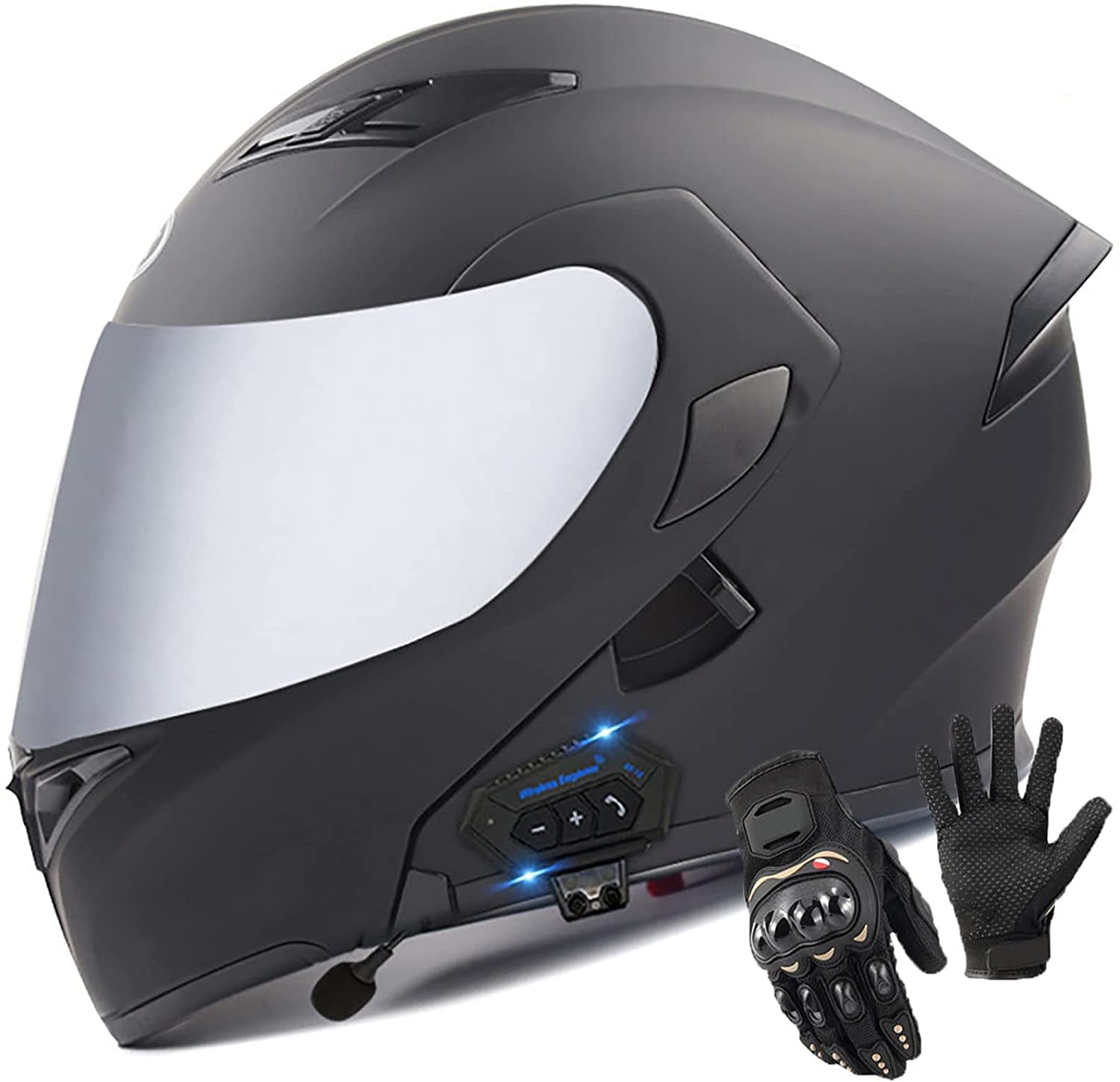 Motorradhelm Klapphelm Bluetooth Helm,ECE Zertifiziert Modularer Helm Doppelvisier Motorrad Integralhelme Roller-Helm Scooter-Helm Mofa-Helm,Eingebautes Mikrofon Automatic Answer