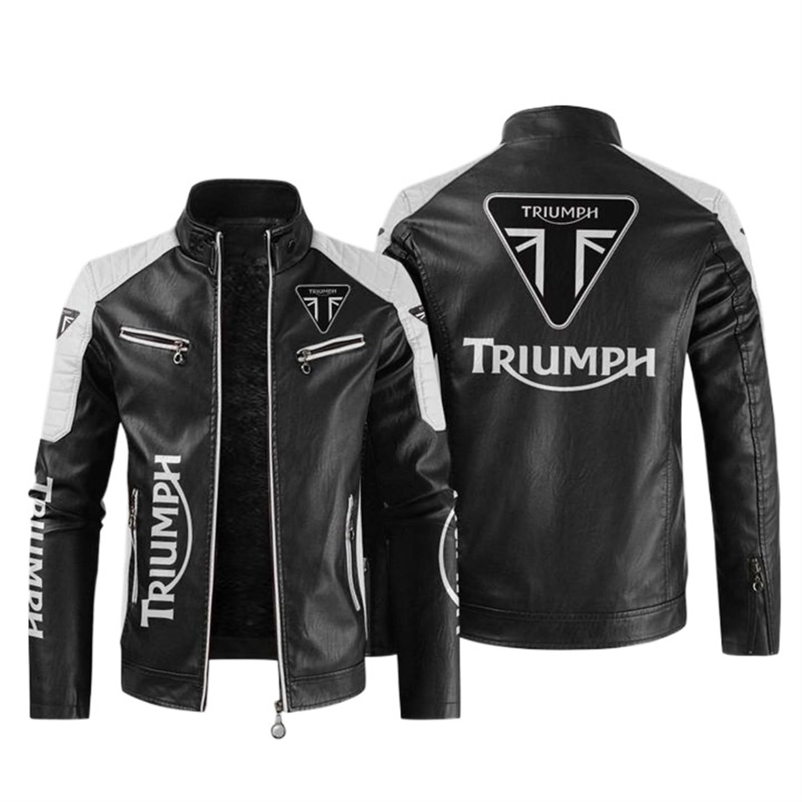 Bikerjacke Tri-um-ph, Jacke Roller Biker Touren, PU Bikerjacke für, Kunstlederjacke(Black 3,3XL)