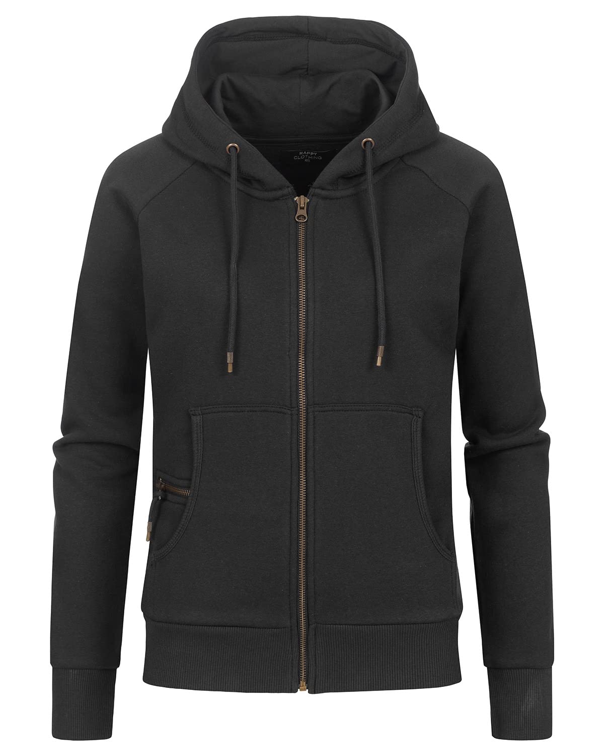 Happy Clothing Damen Sweatjacke mit Kapuze Zip Hoodie Kapuzenjacke Basic Einfarbig S M L, Größe:XS, Farbe:Schwarz