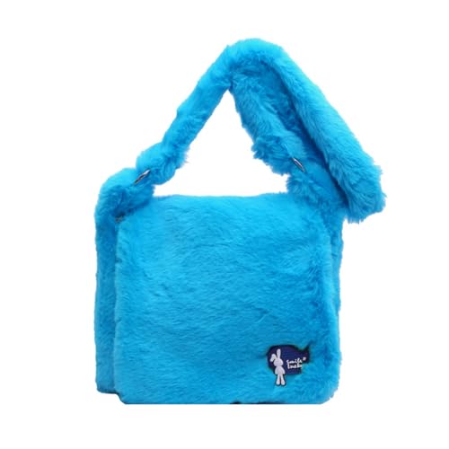 ohodhmnu 2023 Umhängetasche für Damen, große Kapazität, Plüsch-Schultertasche für Frauen und Mädchen, vielseitige Tasche, modische Schultasche, blau, With pendant