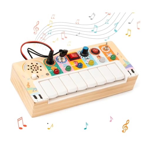 Haztholf Busy Board, sensorisch für Kinder mit Musik und LED-Lichtschalter, aus Holz mit Lichtschalter