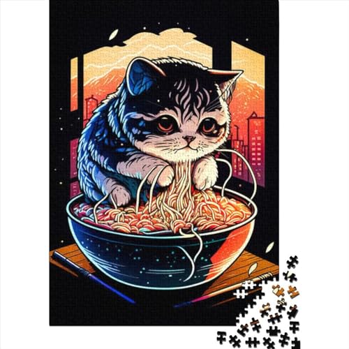 Cat Ramen Japan Puzzle | Puzzle 500 Teile für Erwachsene Holzpuzzle für Erwachsene Puzzles ganze Familie und die (Größe: 52 x 38 cm)