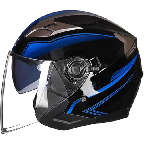 BYFHHHH 3/4-Motorradhelm Mit Offenem Gesicht Für Männer Und Frauen, Retro-Helm Mit Doppelvisier, DOT/ECE-Geprüfter Cooler Motorradhelm Für Roller, Moped, Straße I,L=58~59CM