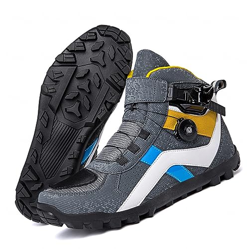 VEACAM Motorradschuhe für Herren Streetbike Beiläufig Urban Motorradstiefel Leder Männer Anti-Rutsch Sneakers,Grey-42