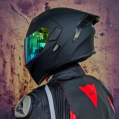 Motorrad Street Road Helm Premium Passform und Finish, Kompakter, Leichter Doppelglas Anti-fog Vollgesichts Fahrrad Motorradhelm, Atmungsaktiv, DOT/ECE-zertifizierung,#10,M