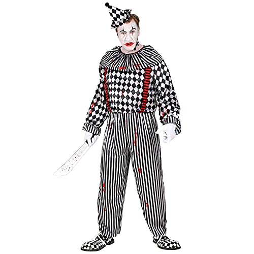 Widmann - Kostüm Retro Clown, Overall mit Kragen und Hosenträger, Kopfbedeckung, Horror, Killer Clown, Halloween