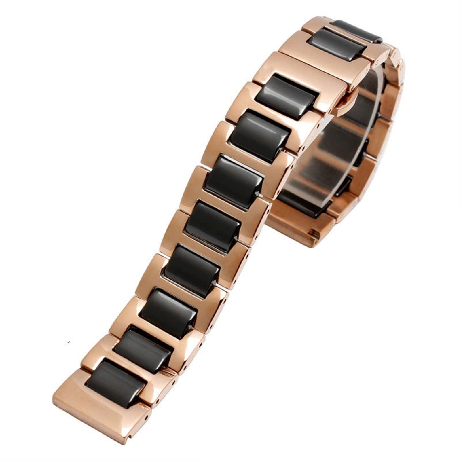 SCRUBY Für Frauen Mann Keramikarmband Edelstahl Kombination Watchband 12 14 15 16 18 20 22mm Gurt Fashion Watch Watchwatch Band(Rose gold black,14mm)