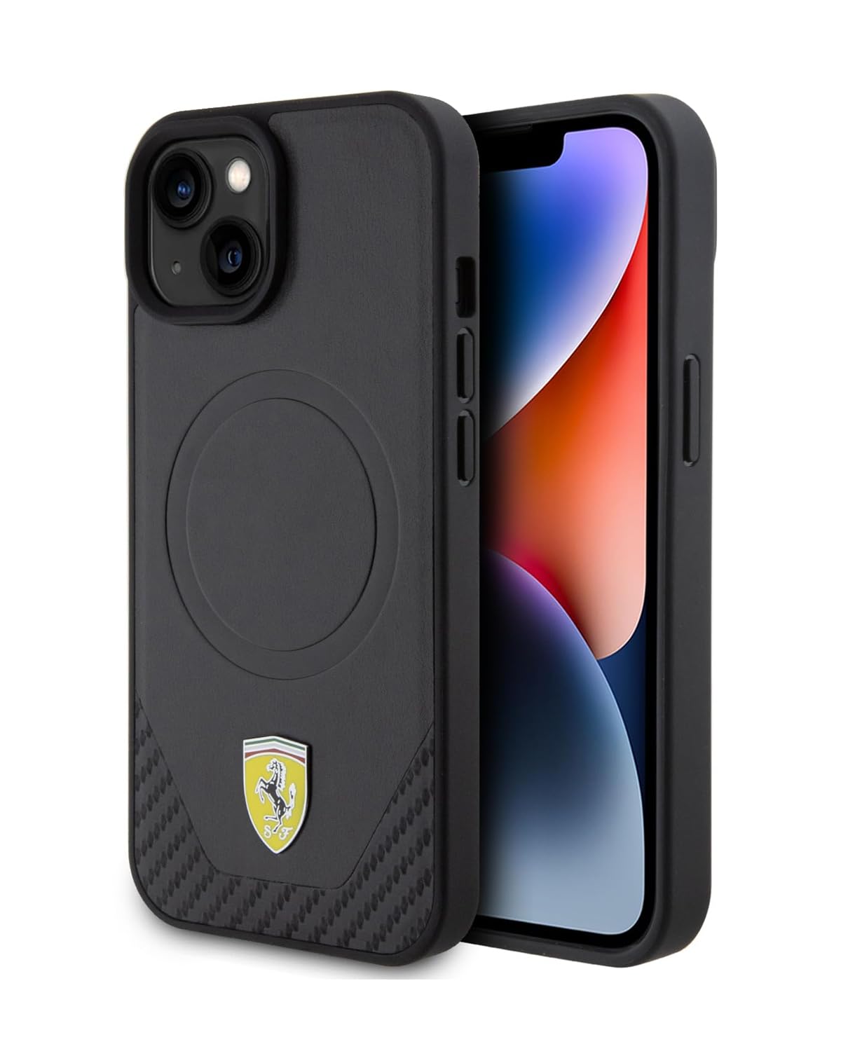 Ferrari FEHMP15SPTEK Hülle für iPhone 15 6.1" Schwarz hardcase Carbon Metal Logo