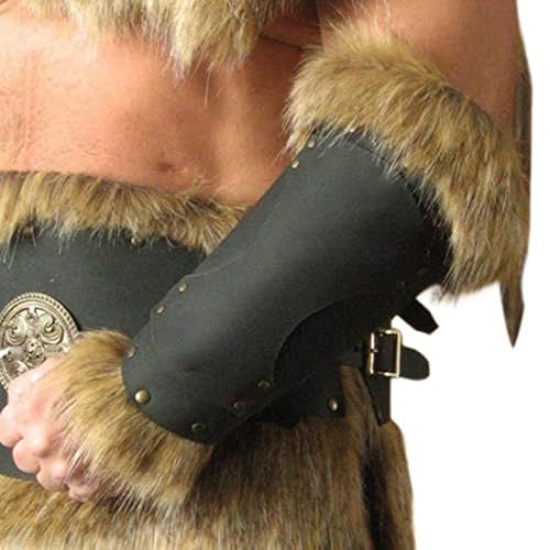 MDFCZXP Erwachsene Männer Mittelalter Krieger Ritter LARP Leder Rüstung Arm Armschiene mit Schnalle Feder Rüstung Steampunk Bogenschütze Stulpe Cosplay Kostüm Wikinger 1 Paar,Schwarz,20cm