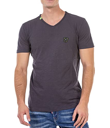 Cipo & Baxx Herren T-Shirt Basic Regular Fit Kurzarm Shirt V-Ausschnitt Sommershirt CT648 Dunkel rosa L