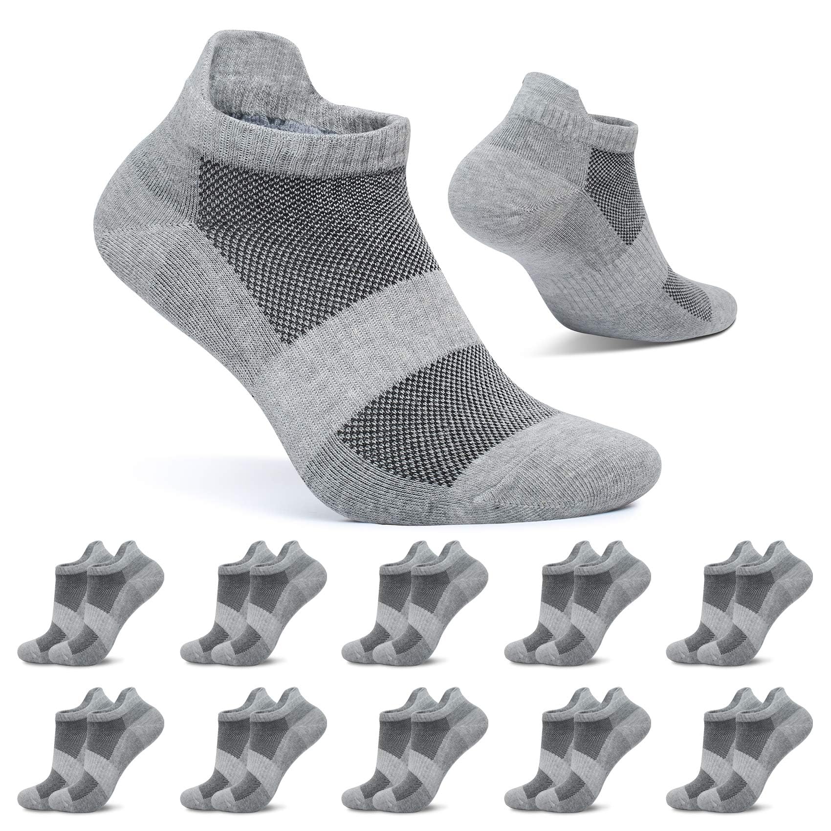 FALARY Kurze Socken Herren 47-50 Sneaker Socken Damen Sportsocken 10 Paar Grau Baumwolle Atmungsaktive Laufsocken Unisex