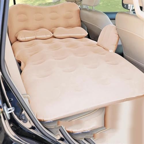 GLILAR Auto Luftmatratze Auto Luftmatratze Reisebett Hinten Für Sitzmatratze Aufblasbare Matratze Luftkissen Bettmatte Schlafen Campingkissen Luftbett Autozubehör(Beige)