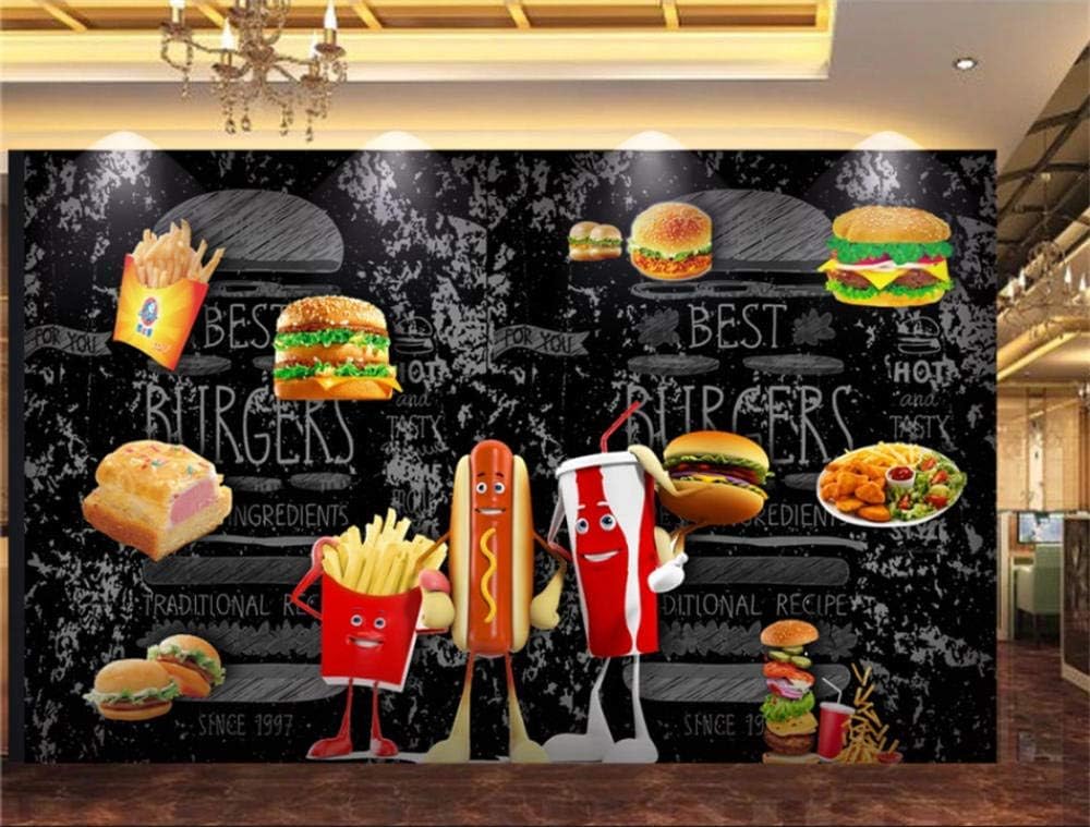 Cartoon-Brot-Burger-Pommes 3D Tapete Poster Restaurant Schlafzimmer Wohnzimmer Sofa TV Dekorative Wand-300cm×210cm