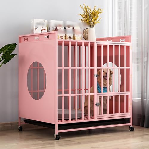 Hundekäfig-Möbel auf Rädern, 2-in-1-Hundekäfig-Möbel, Hundehaus-Dekoration, Haustierhaus, Hundekäfig-Beistelltisch, Hundehütte für den Innenbereich (Pink 78cm)