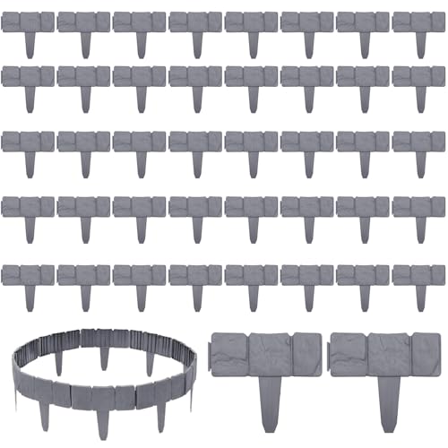 40 PCs Gartenkante 5x6in PVC graue ineinandergreifende dekorative Steingartengarten Rand Grenze DIY Landschaft Rand Grenze für Garten, Blumenbettharten Gegenstände