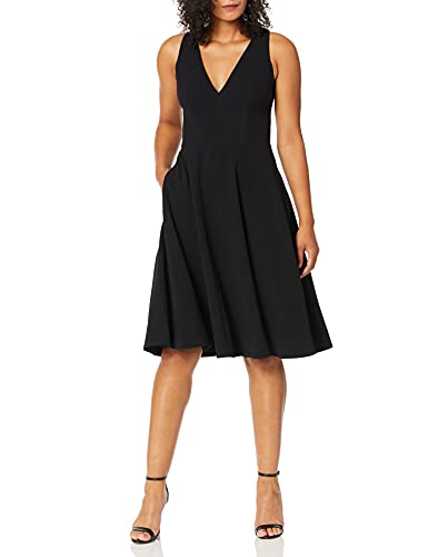 Dress the Population Damen Catalina SOLID Sleeveless FIT & Flare MIDI Dress Kleid, schwarz, X-Klein