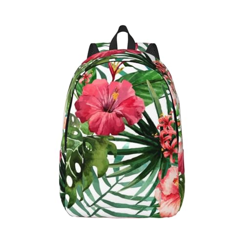 Wurton Hibiscus Blumenprint Unisex Canvas Rucksack Nette Reise Rucksack Casual Sport Ästhetischer Rucksack, Schwarz , S