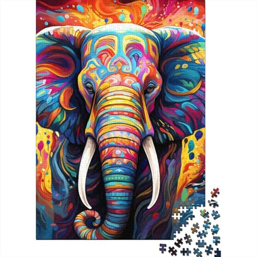 Kunstpuzzle für Erwachsene, 1000 Teile, buntes Elefanten-Holzpuzzle, Erwachsenenpuzzle für anspruchsvolles Puzzlespiel und Familienspiel 29,53x19,69 Zoll