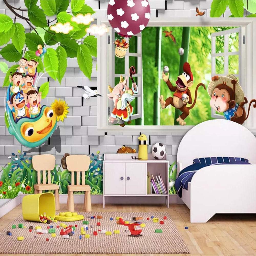 Fenster Backsteinmauern Tierische Affen 3D Tapete Poster Restaurant Schlafzimmer Wohnzimmer Sofa TV Dekorative Wand-400cm×280cm