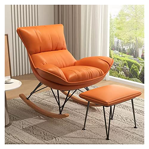 KLLJHB Schaukelsessel, bequemer Schaukelstuhl, Gleit- und Ottoman-Set mit Massivholzbasis, Einzelsofa, Lazy Leisure Recliner, Indoor-Schaukelstuhl für das Wohnzimmer, Orange (Orange)