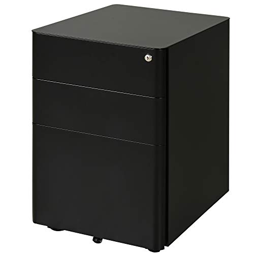 Vinsetto Rollcontainer, mobiler Aktenschrank mit 3 Schubladen, Büroschrank, Aufbewahrung, Stahl, Schwarz, 39 x 48 x 59 cm