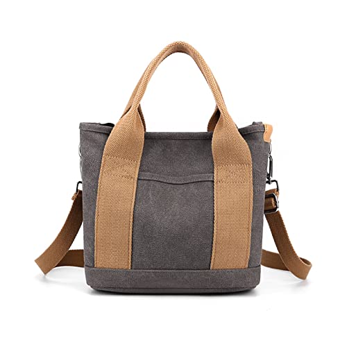 ohodhmnu Damen Tragetasche, Frauen Canvas Schultertasche Mode Top Griff Handtaschen Lady Shopping Bag Große Kapazität Casual Bag Kleine Büchertasche, grau, no pendant