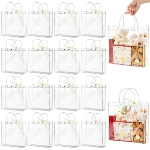 20 Stück transparente weiche Geschenk-Tragetasche, Geschenk-Blumen-Tragetasche, Verpackungstasche, weiß, 25 x 7 x 25