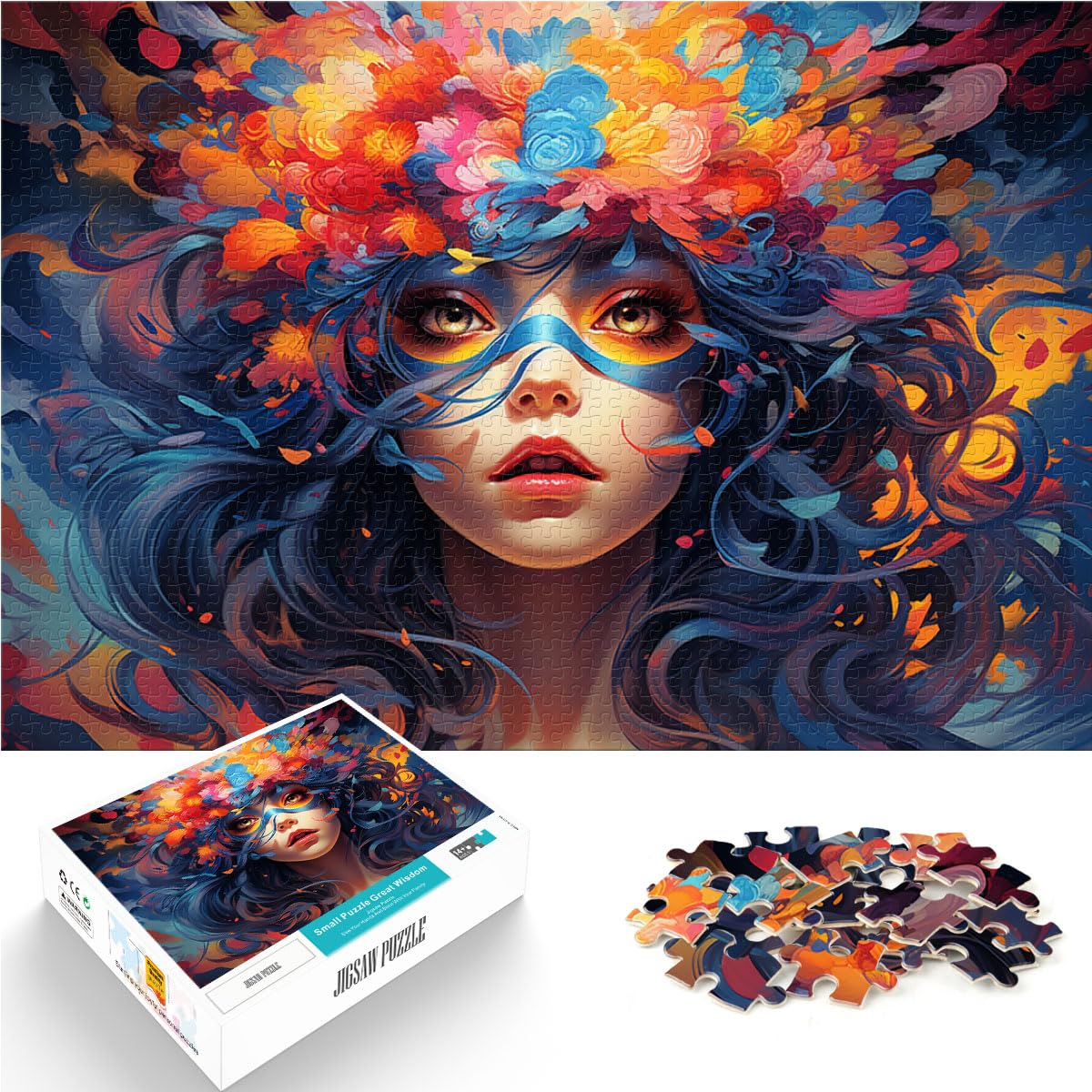 Puzzle-Geschenk, Bizarre, farbenfrohe Frau, 1000-teiliges Puzzle für Erwachsene, Holzpuzzle zum Stressabbau, Urlaub zu Hause, Zeit totschlagen, 1000 Teile (50 x 75 cm)