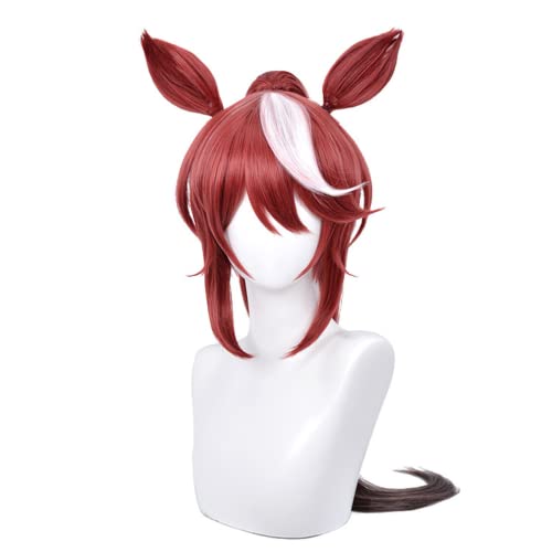 LINLINCD-Anime Coser Game Anime Cosplay Wig Pretty Derby Wig Tokai Teio Wig Women Mixed Redwith Bangs Ears with Ears with Wig Cap for Halloween Party Carnival Nightlife Concerts Weddings