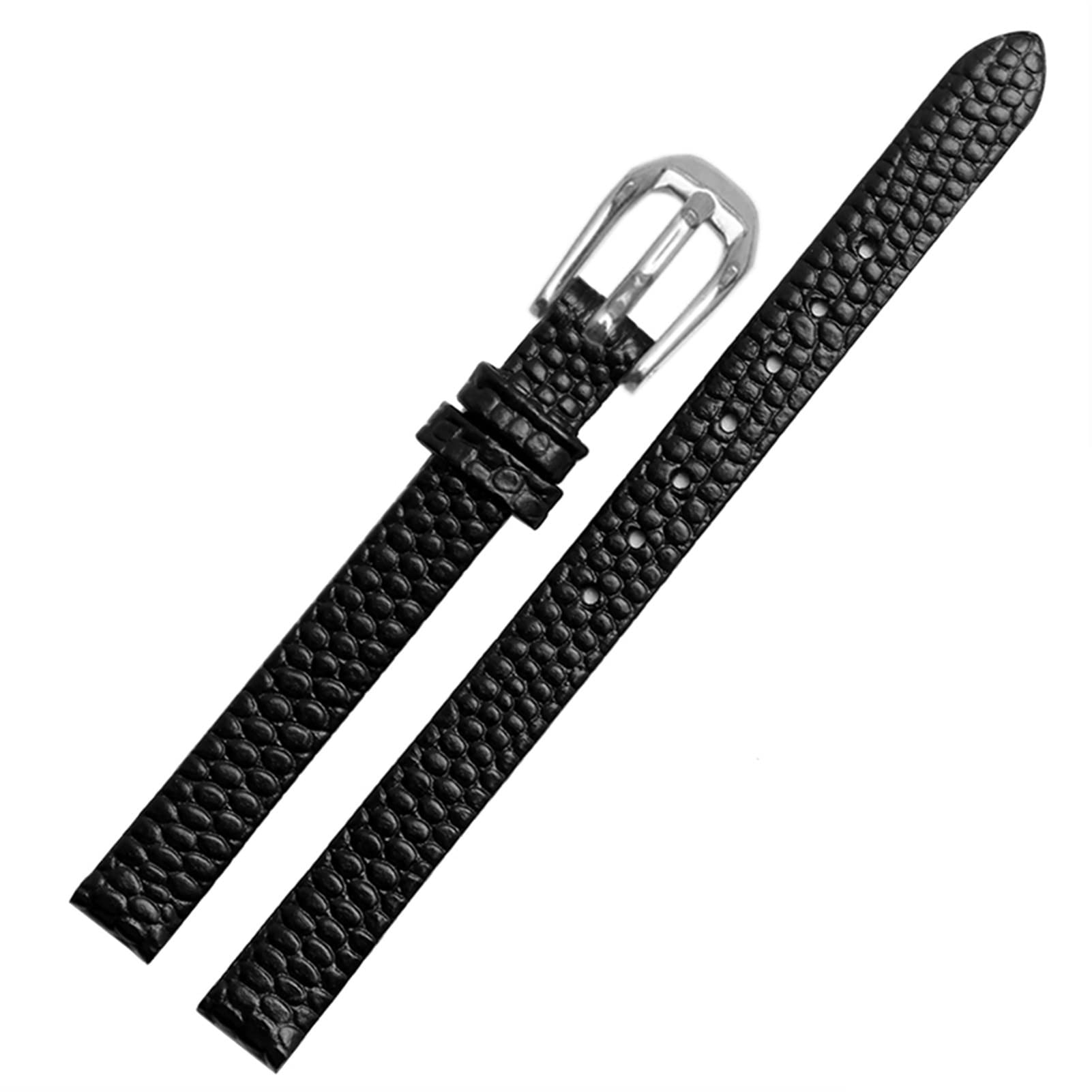 SCRUBY Echsendruck Cowide Lederwachband für Damen Ersatzwache weiß rote Ultra-dünner Gurt 6 8 10 12 14 16 mm kostenlose Lieferung(Black Silver Buckle,14mm)