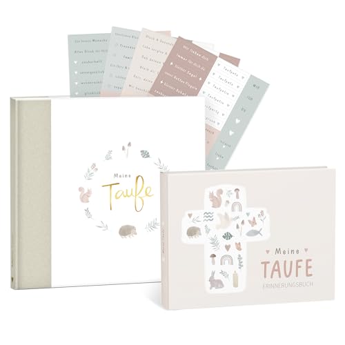 mintkind® Taufe Geschenkset Wald "Meine Taufe" Erinnerungsbuch + Gästebuch mit Stickerset I 153 Seiten zum Selbstgestalten für Erinnerungen zur Taufe I Geschenk zur Taufe Junge & Mädchen