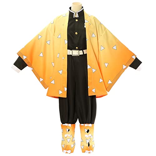 JGZGCG Agatsuma Zenitsu Cosplay Kostüm Anime Demon Slayer Gelb Kimetsu No Yaiba 2 Stil Perücke Umhang Gürtel Schwert Halloween Party Uniform