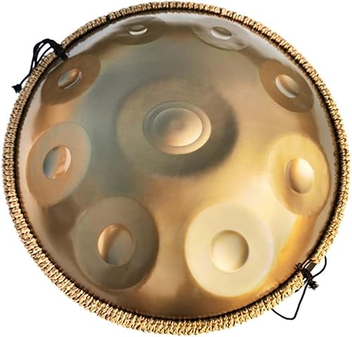 Handpan-Trommelinstrument in d-Moll, 432 Hz Handpan-Stahltrommel 9 Noten 22 Zoll „Gold Performer“ mit Handpan-Ständer, Handpan-Koffer, langlebigen Schlägeln und staubfreiem Tuch für Klanghei