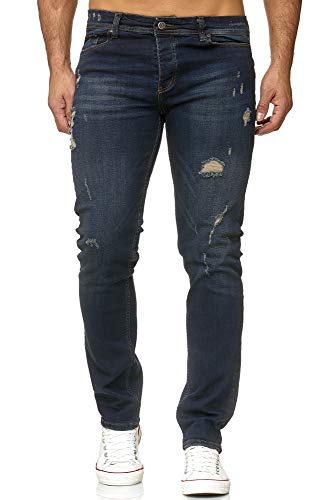 Reslad Jeans Herren Destroyed Slim Fit Herren-Hose Jeanshose Männer Hosen Stretch Denim Jeans RS-2090 Dunkelblau W38 / L34