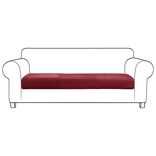 JHLD Stretch Sofa Sitzkissenbezug, Groß Samt Sitzkissenschutz Sofa-Sitzkissenbezüge Maschinenwaschbar Sofa-Sitzkissenbezug Für Wohnzimmer-Weinrot-4-Sitzer