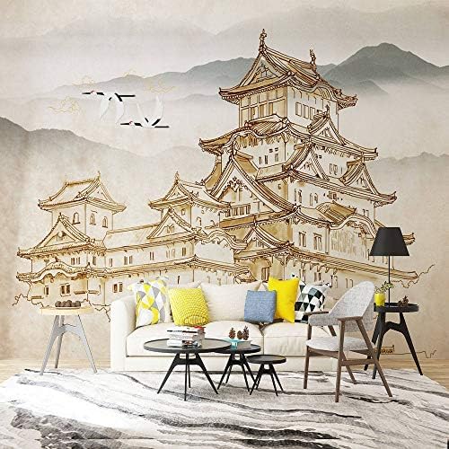 XLMING Einfache Malerei Fliegenden Kranich Vogel Und Alte Architektur Landschaft Küche Esszimmer Arbeitszimmer Wohnzimmer TV Hintergrund Wand 3D Tapete-350cm×256cm